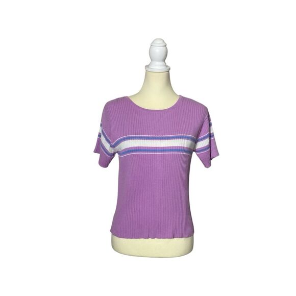 Great Northwest Clothing Company Y2K Ribbed Purple Striped Sweater Tee Size M - Picture 1 of 15